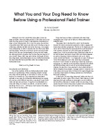 What You and Your Dog Need to Know Before Using a Professional Field Trainer by Anne Everett